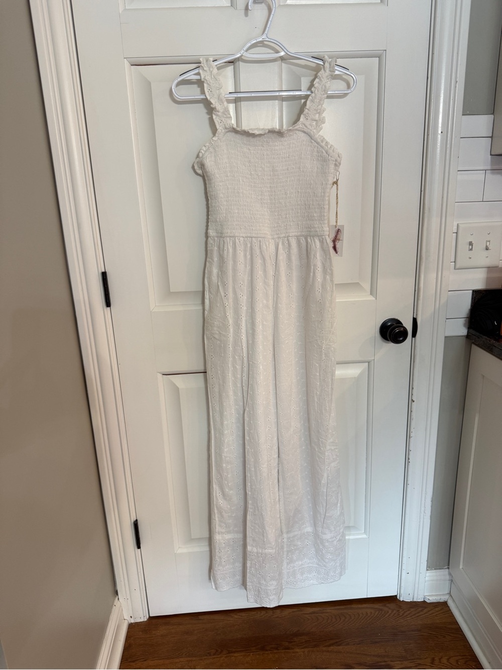 Jessica Simpson White Eyelet Smocked Strap Wide-Leg Jumpsuit - Picture 2 of 9